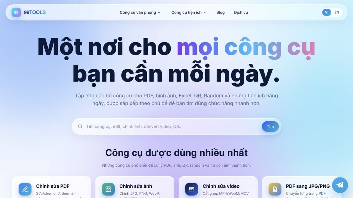 99TOOLS cung cấp công cụ xử lý file trực tiếp trên trình duyệt