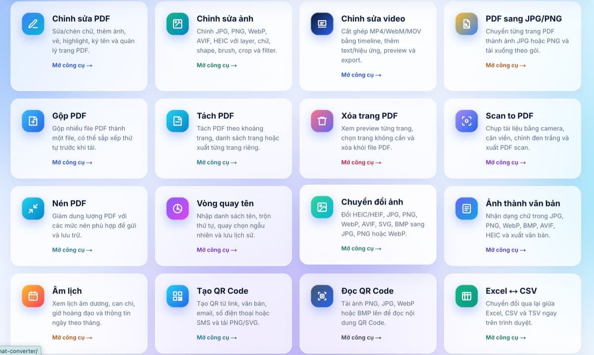 Các nhóm công cụ phổ biến trên 99TOOLS